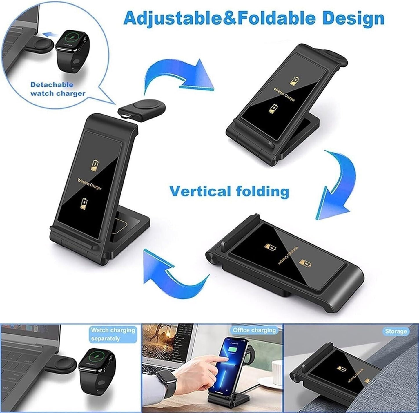 Caricabatterie wireless da 15 W Supporto pieghevole 3 in 1 for IPhone 14 13 12