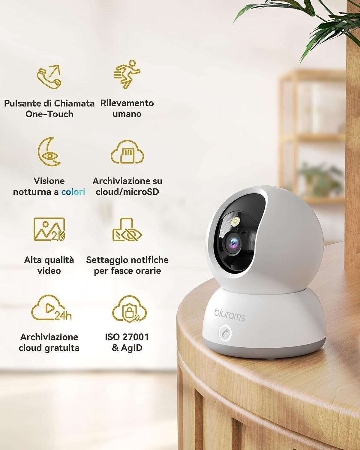 blurams Telecamere Wifi Interne 2K,Videocamera Sorveglianza Interno Wifi