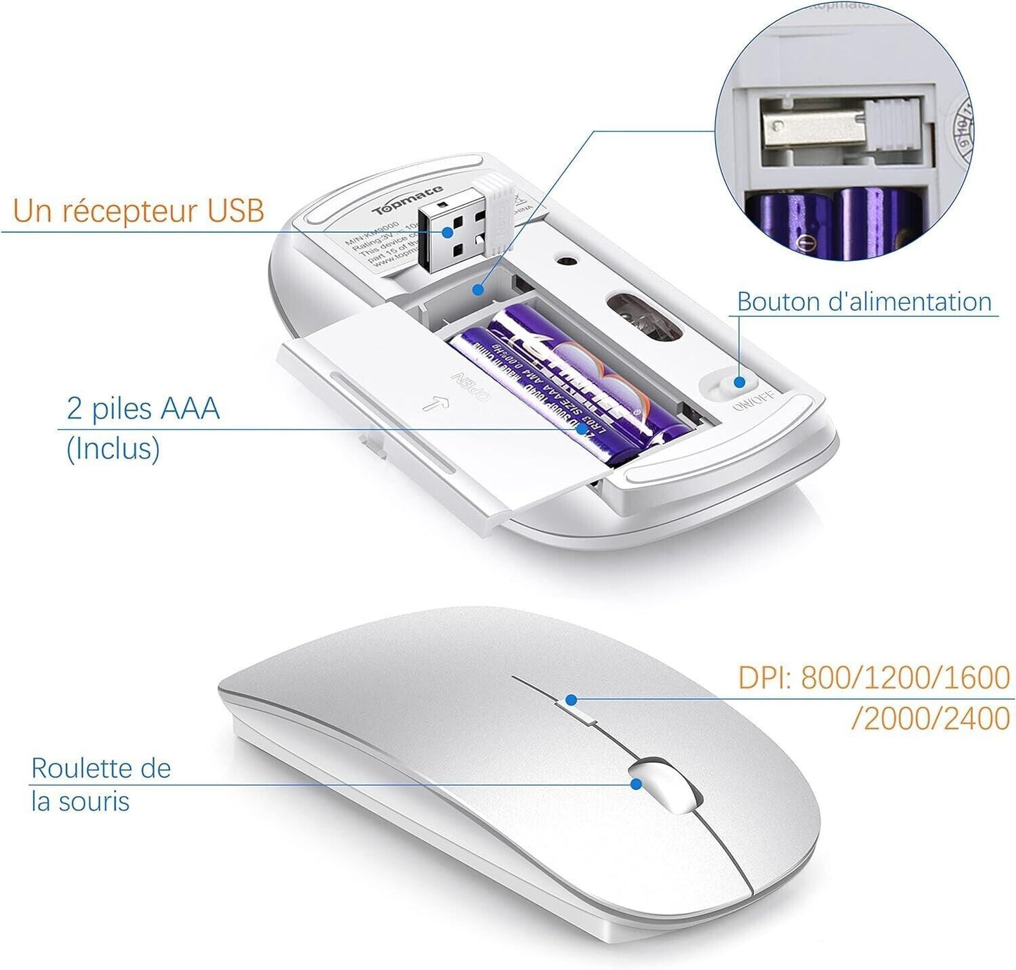 Tastiera e mouse senza fili ultra sottile azerty 2.4G Silent Compact Tastiera