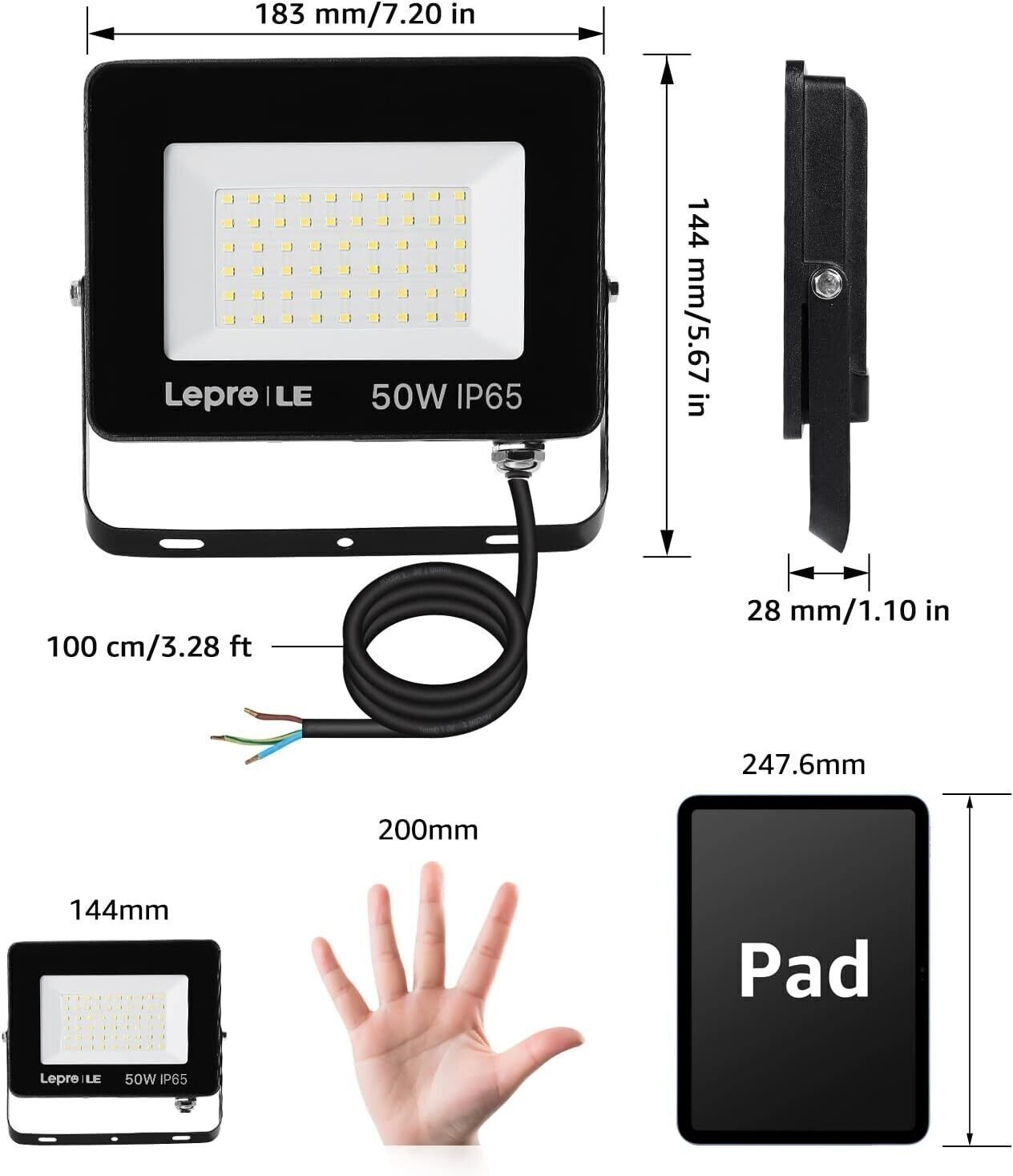 Faretto LED da Esterno 50W, Faro LED Esterno Impermeabile IP65, Proiettore
