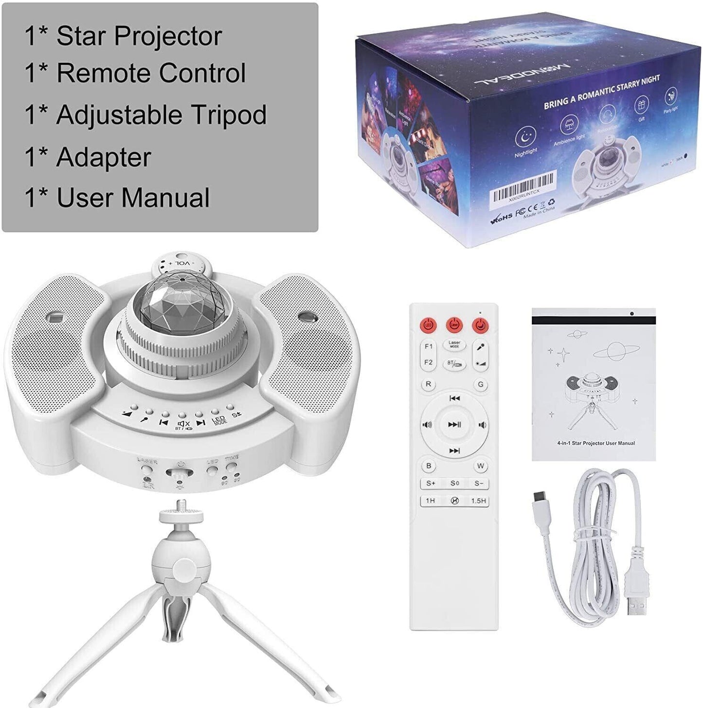 Proiettore Stelle Soffitto, 4 in 1 LED Lampada Proiettore Stelle con Rotazione