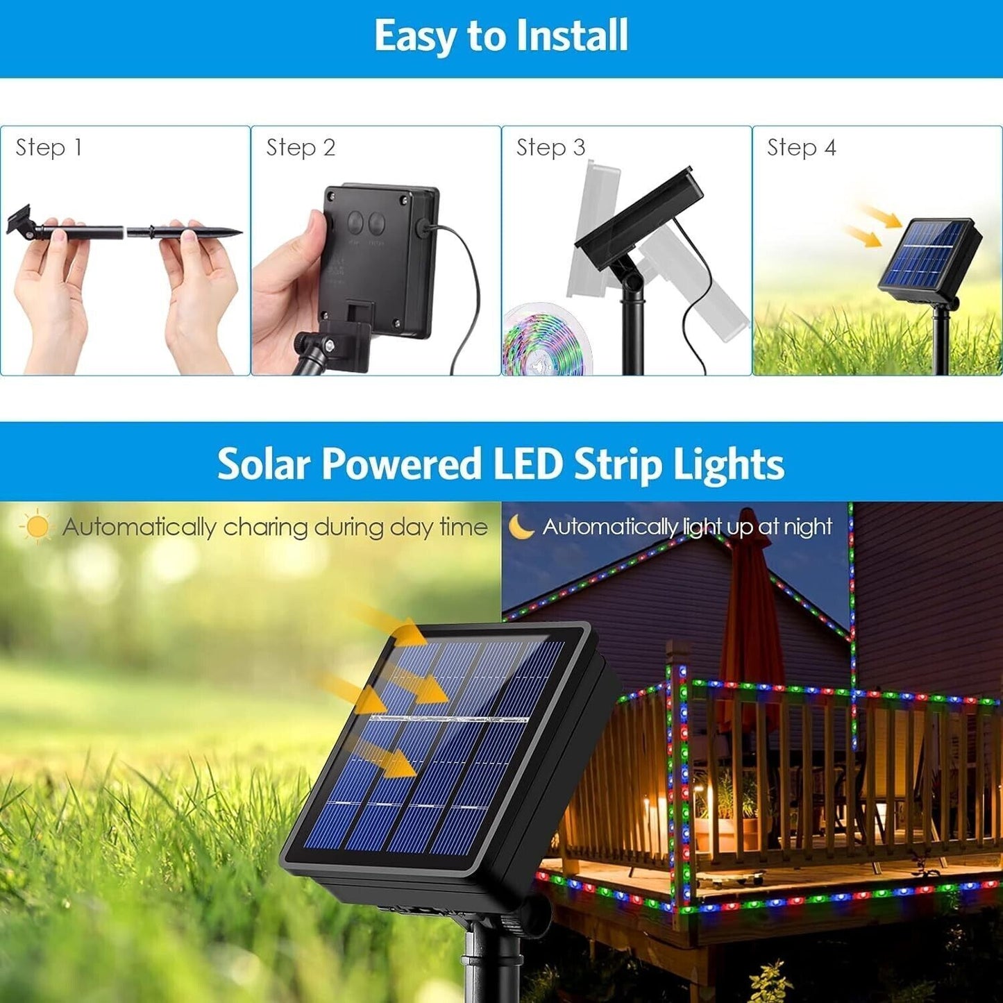 ANDOWL Striscia LED Solare Esterna, Colorati Luci Led Light Strip 5 Metri, Luce
