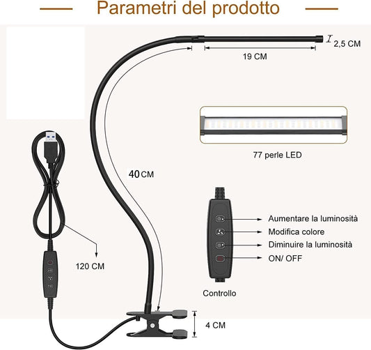 iZELL Lampada da Scrivania 77 LED, Potere Illuminante Notevole, 40CM Lampada