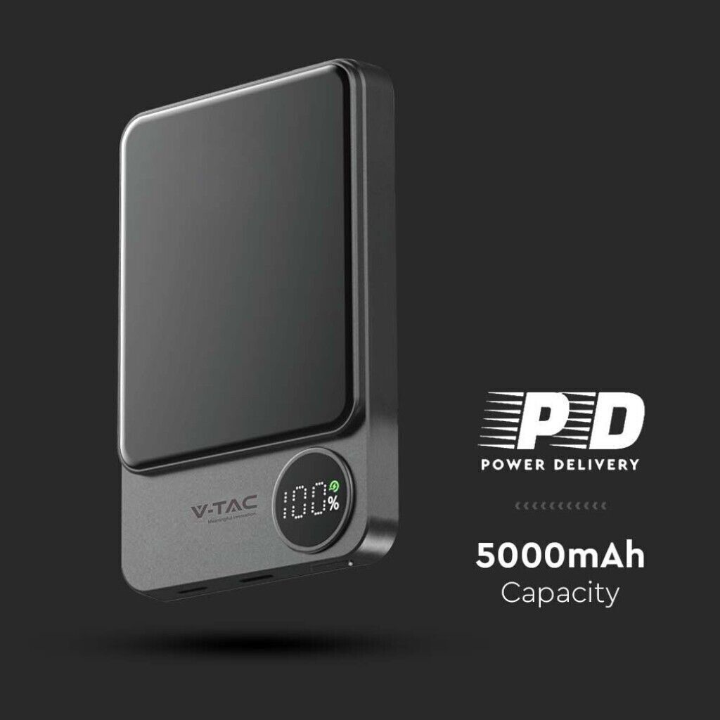 POWER BANK MAGNETICO WIRELESS MAGNETICO MAGSAFE ULTRA SOTTILE 5000MAH GRIGIO