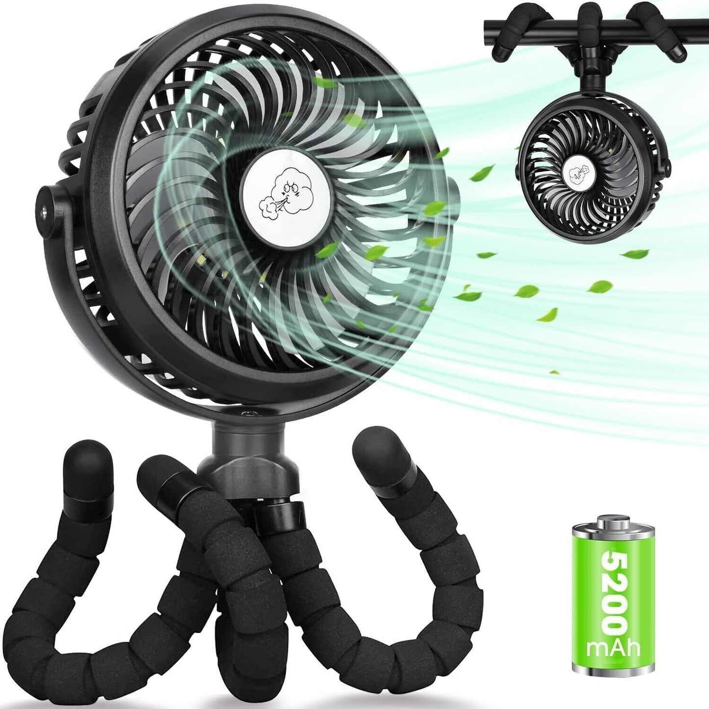 Migliorato Ventilatore USB da 5200 mAh, Ventilatore a Mano Silenzioso