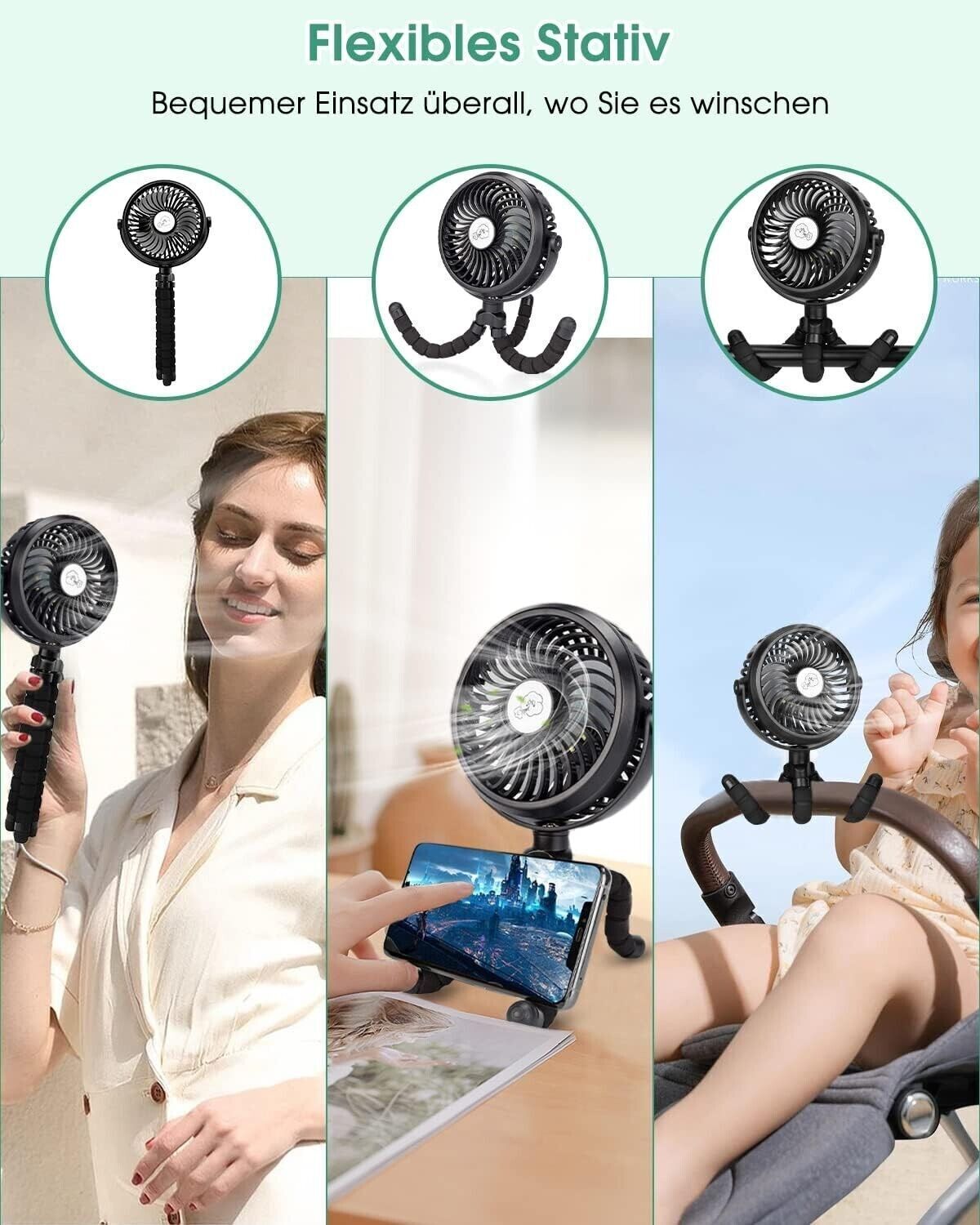 Migliorato Ventilatore USB da 5200 mAh, Ventilatore a Mano Silenzioso