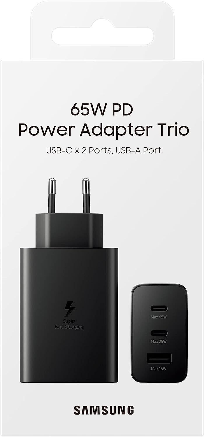 SAMSUNG EP-T6530 Caricabatterie Tre Porte Super Fast Charging Trio (65W), Nero