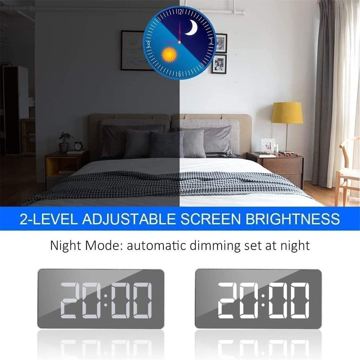 Sveglia a specchio digitale a LED con temperatura e calendario, snooze