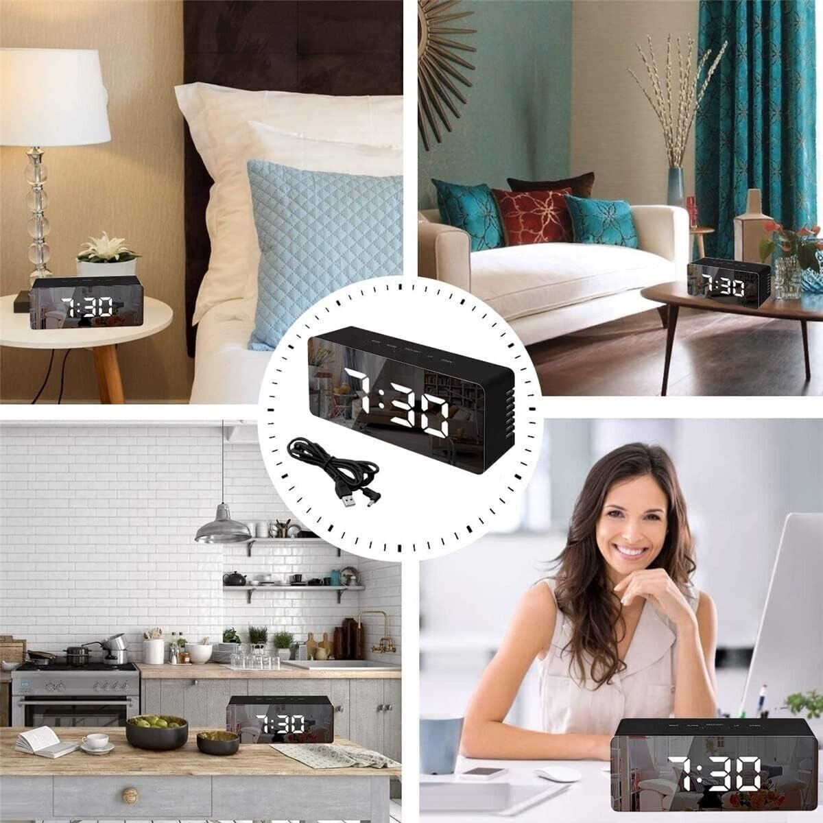 Sveglia a specchio digitale a LED con temperatura e calendario, snooze