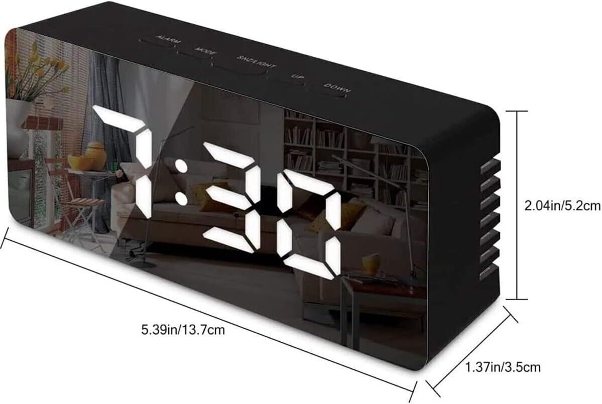 Sveglia a specchio digitale a LED con temperatura e calendario, snooze