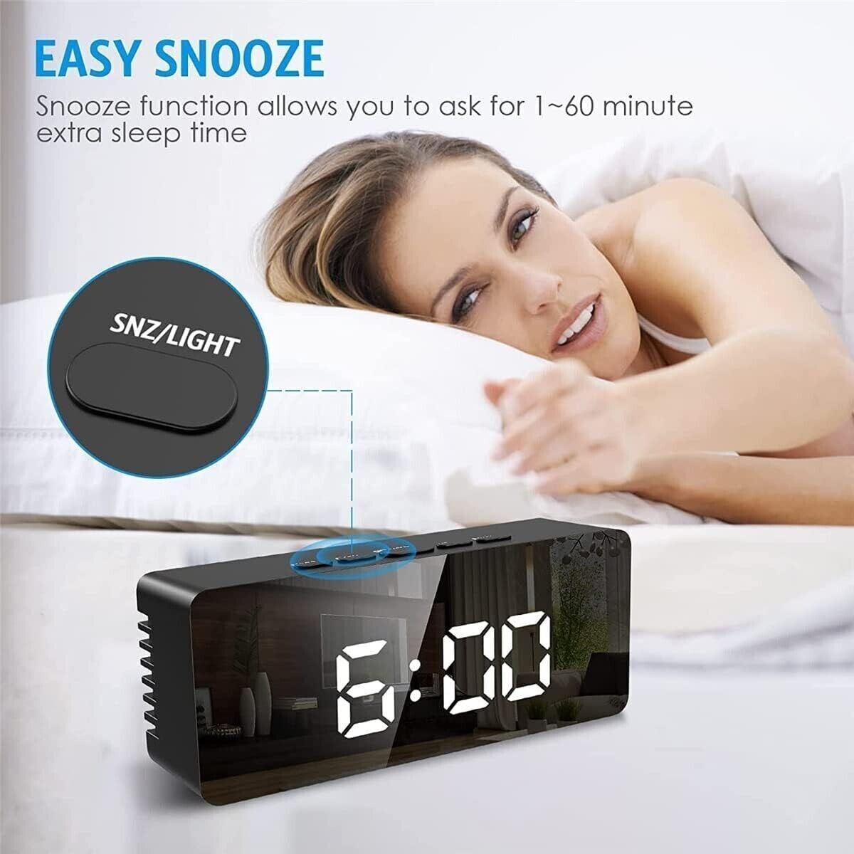 Sveglia a specchio digitale a LED con temperatura e calendario, snooze