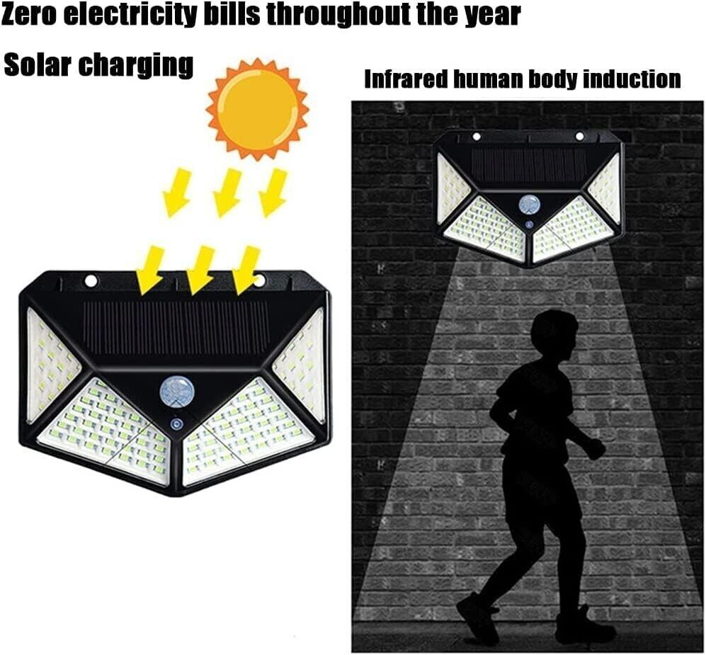 Faro faretto lampada luce da Esterno 100 Led solare con sensore movimento