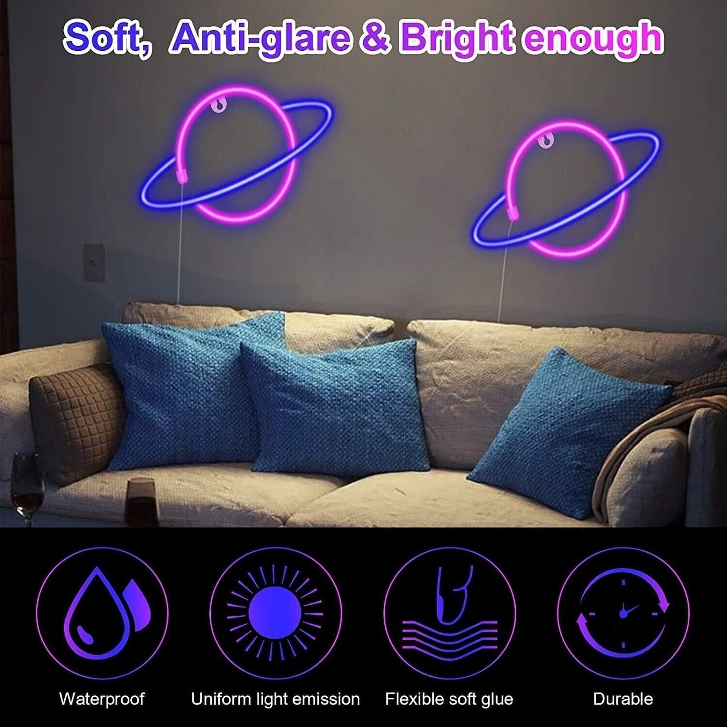 Luce al neon, a LED, per casa, cameretta dei bambini, bar, feste, Natale