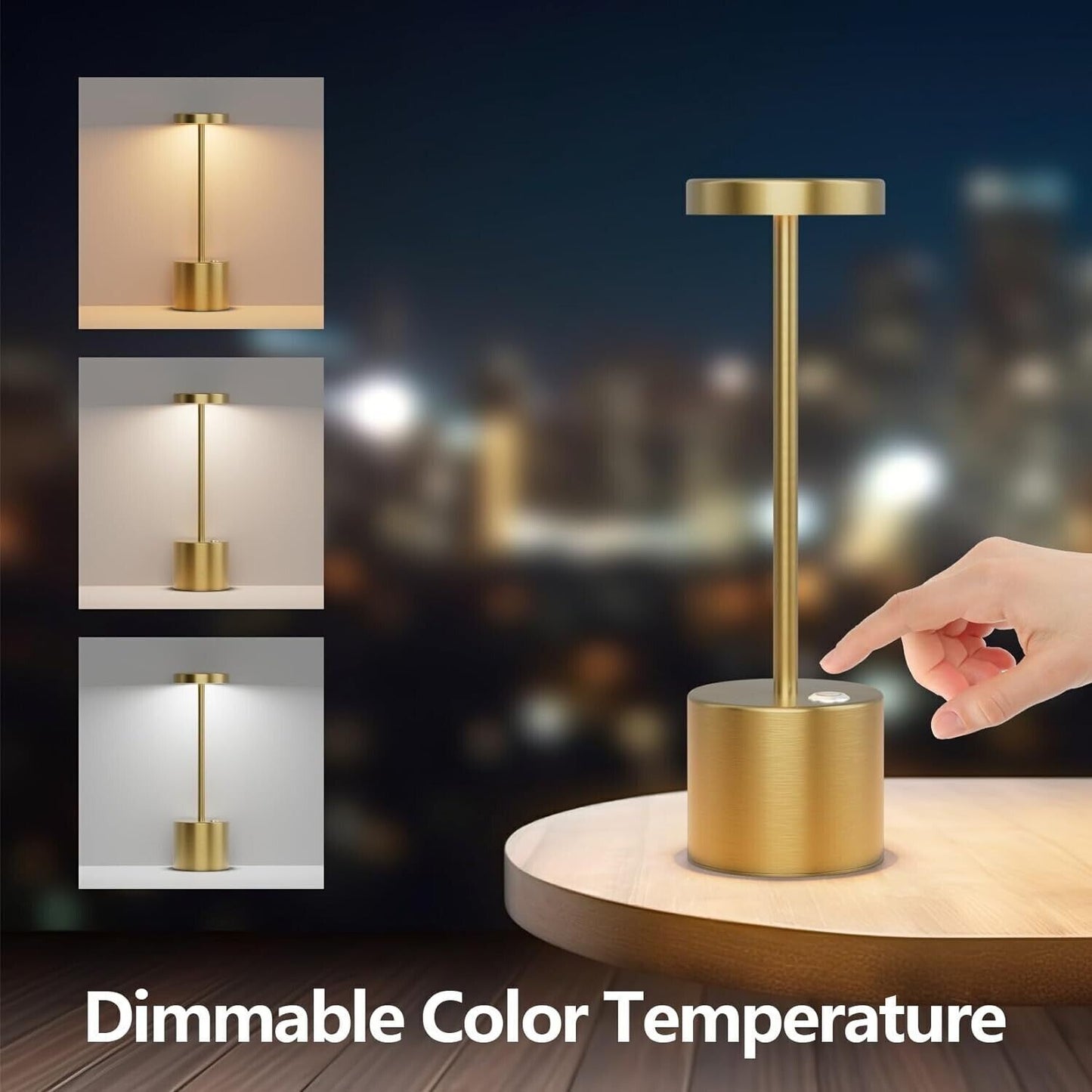Lampada da tavolo LED senza fili Coinmit dorata, confezione da 2 lampade