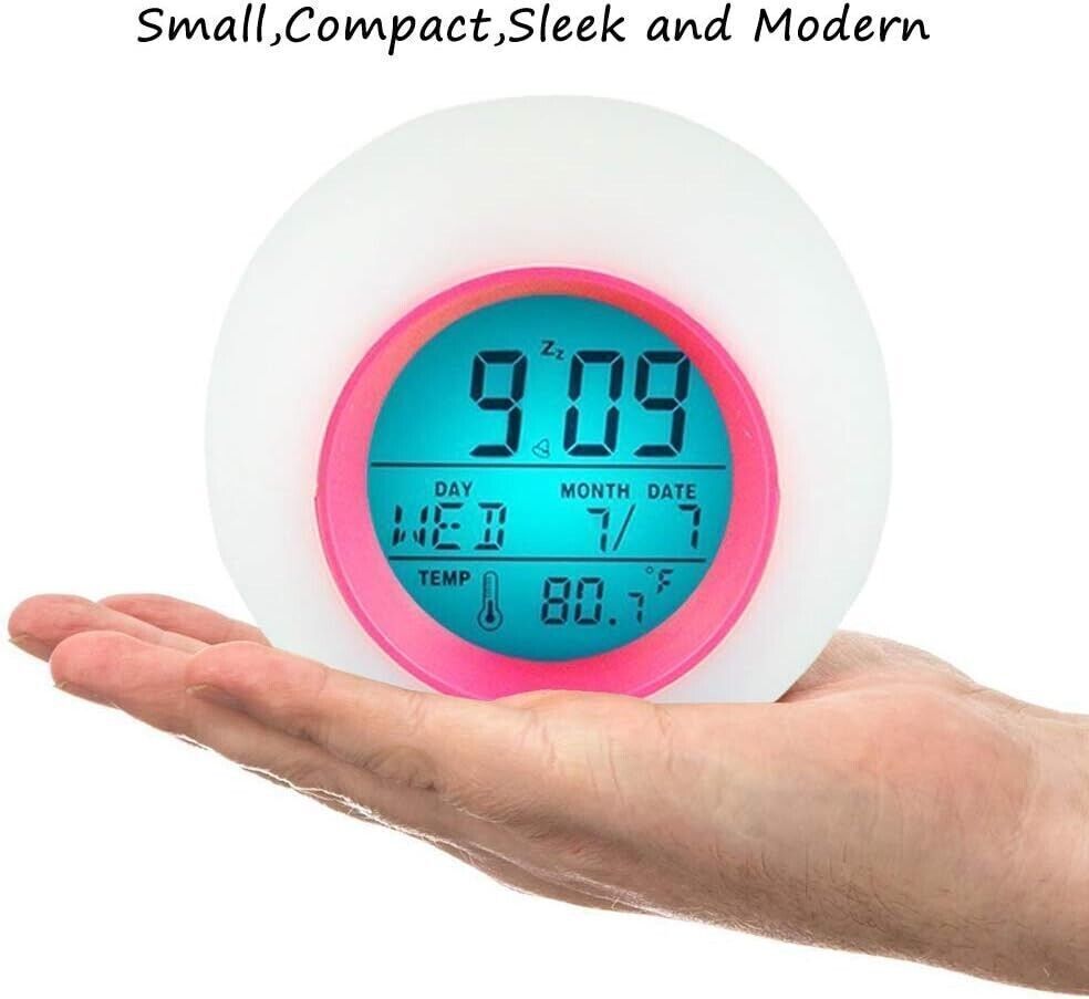 Sveglia per Bambini, Orologio da Comodino a LED con Luce Sveglia 7 Colori