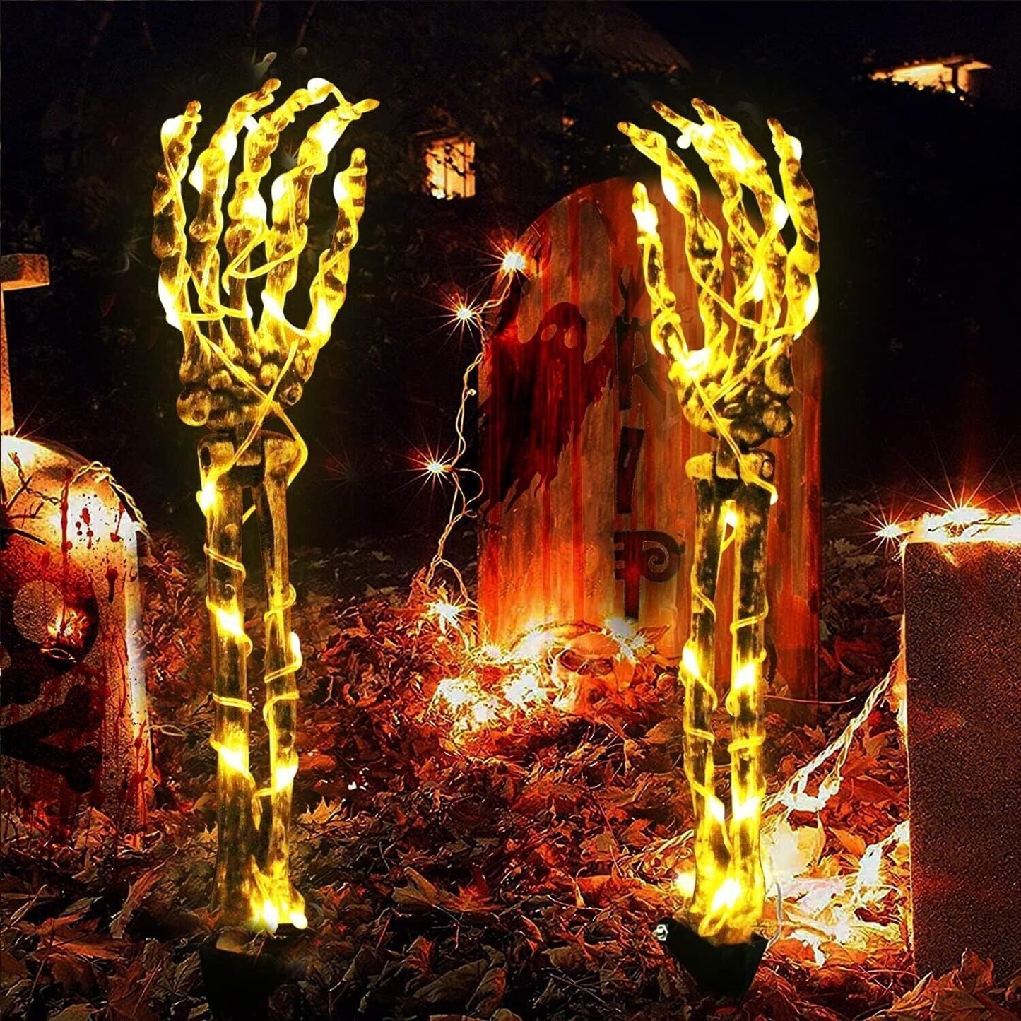 Paletti da braccio con scheletro illuminati per Halloween, con timer
