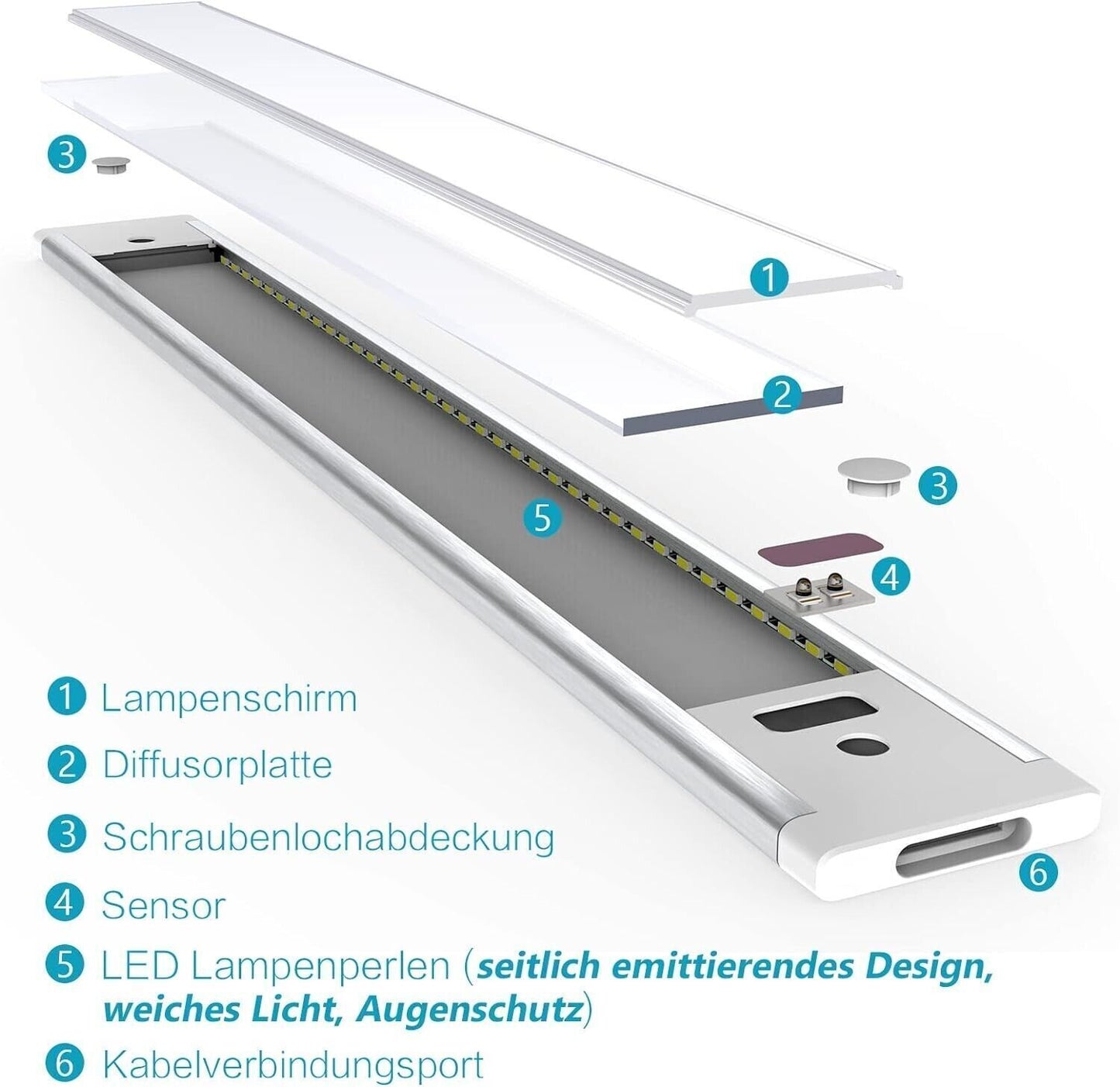 Lampada Sottopensile Cucina Led Con Sensore Senza Contatto, Ultrasottile