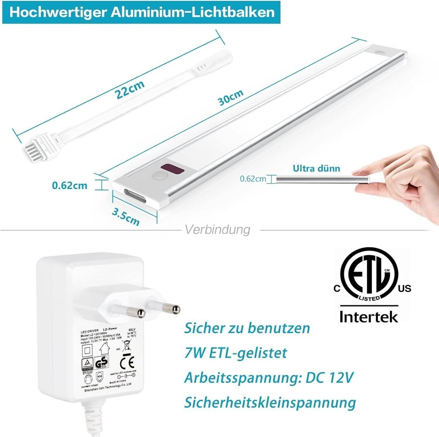 Lampada Sottopensile Cucina Led Con Sensore Senza Contatto, Ultrasottile