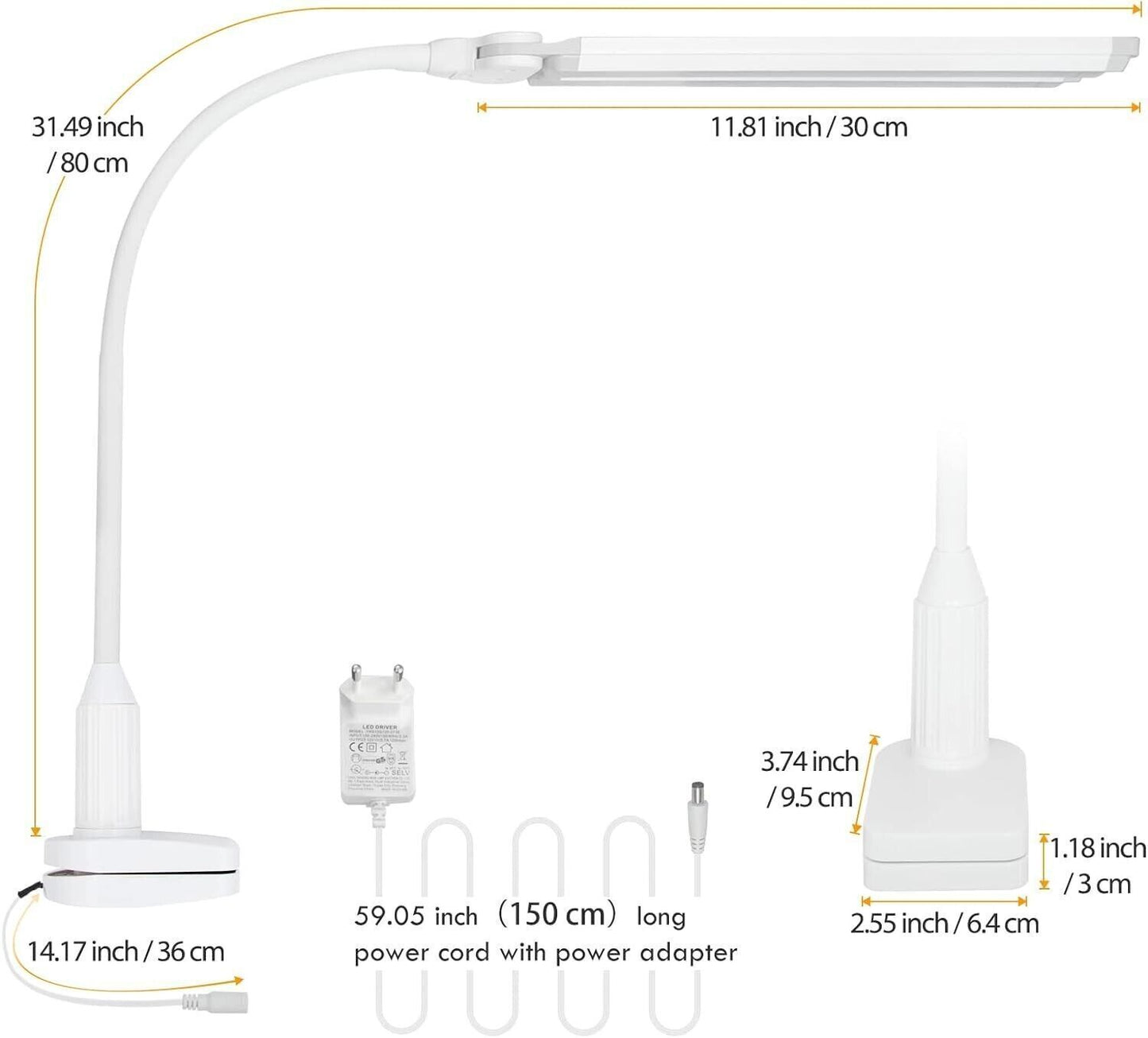 Lampada da Scrivania a LED Bianca 2X 5W, Lampada da Tavolo da Lettura