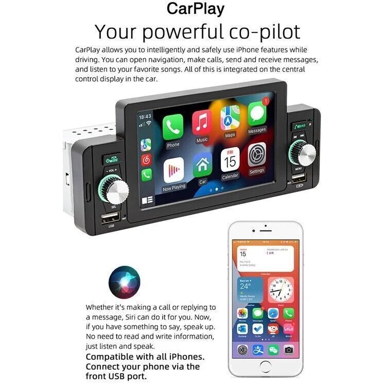 Radio 5 Pollici per auto, 1 din Bluetooth Player MP5 MP4 Audio Player, CarPlay