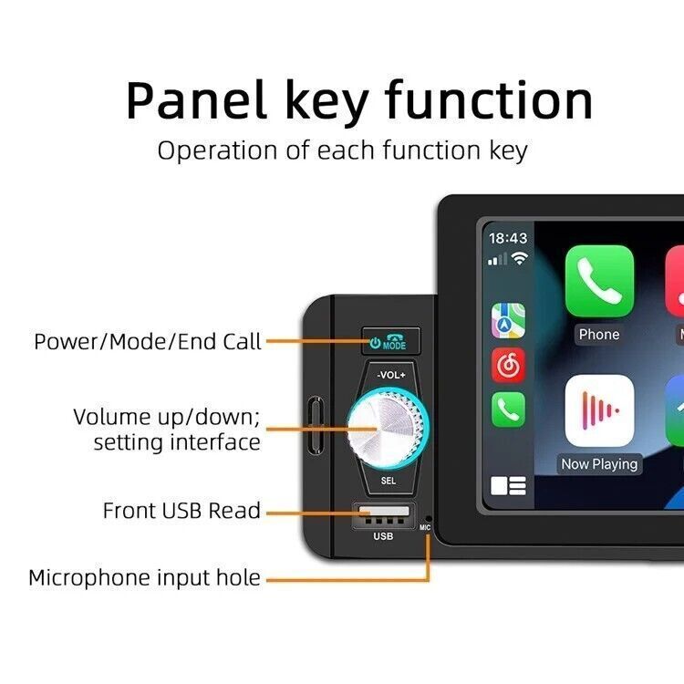 Radio 5 Pollici per auto, 1 din Bluetooth Player MP5 MP4 Audio Player, CarPlay