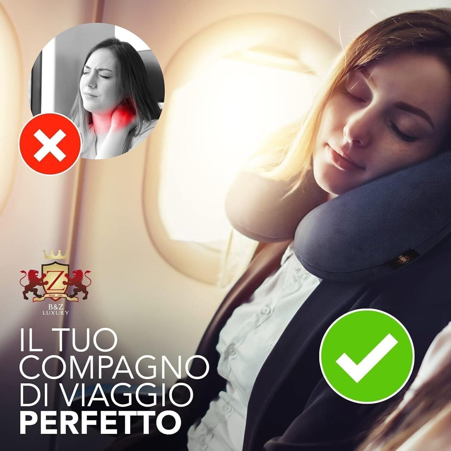 Cuscino collo viaggio gonfiabile, ergonomico soffice in VELLUTINO, cuscino