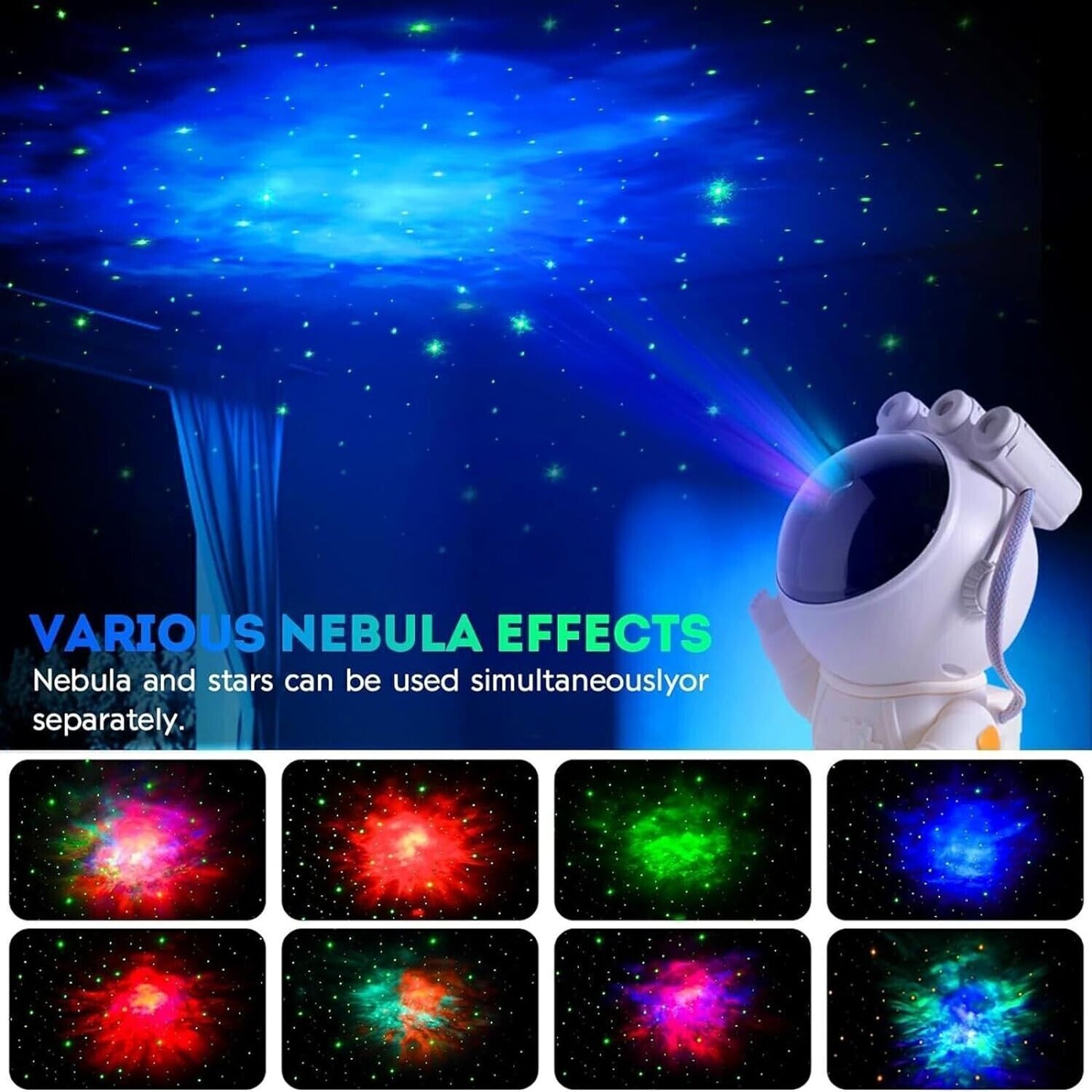 Luce Notturna a forma di astronauta, Proiettore con Nebulosa, Timer