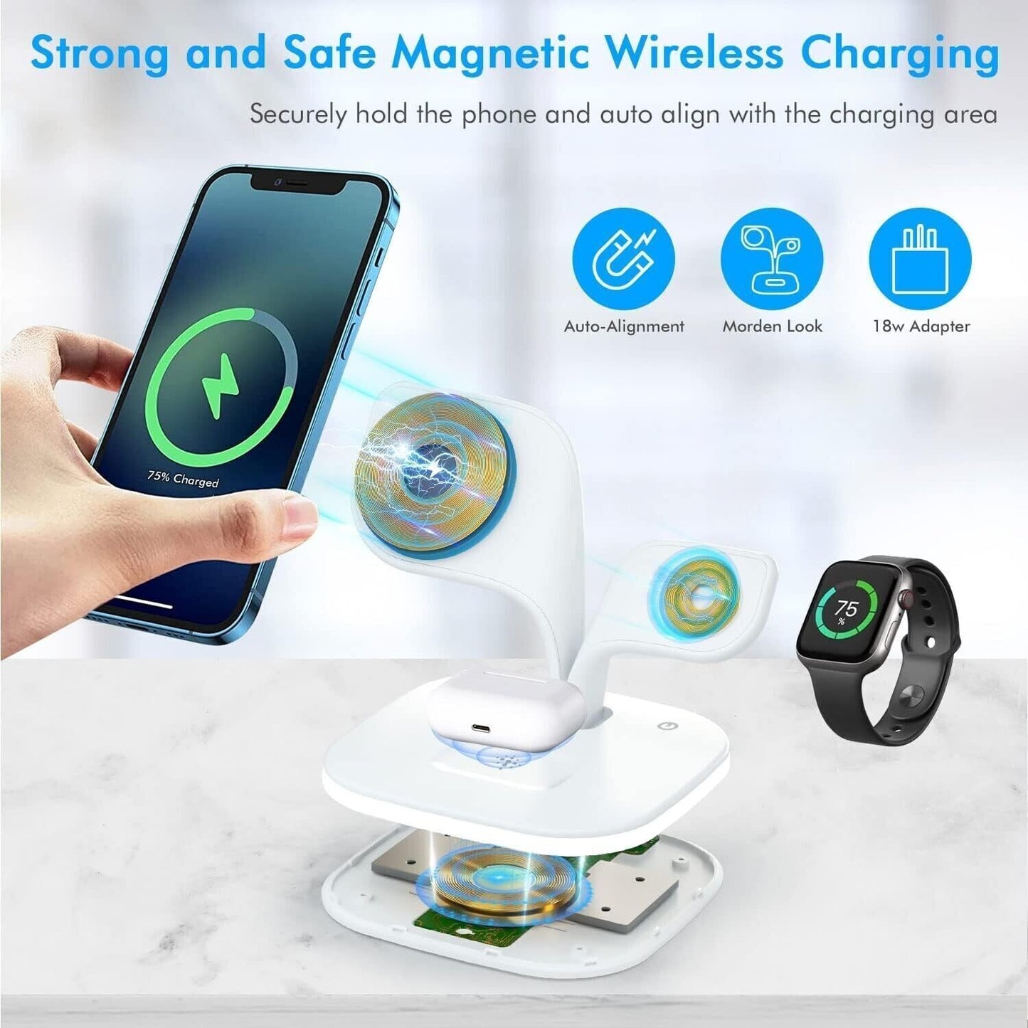 Caricabatterie wireless magnetico Upgrade 5 in 1 MagSafe con lampada LED
