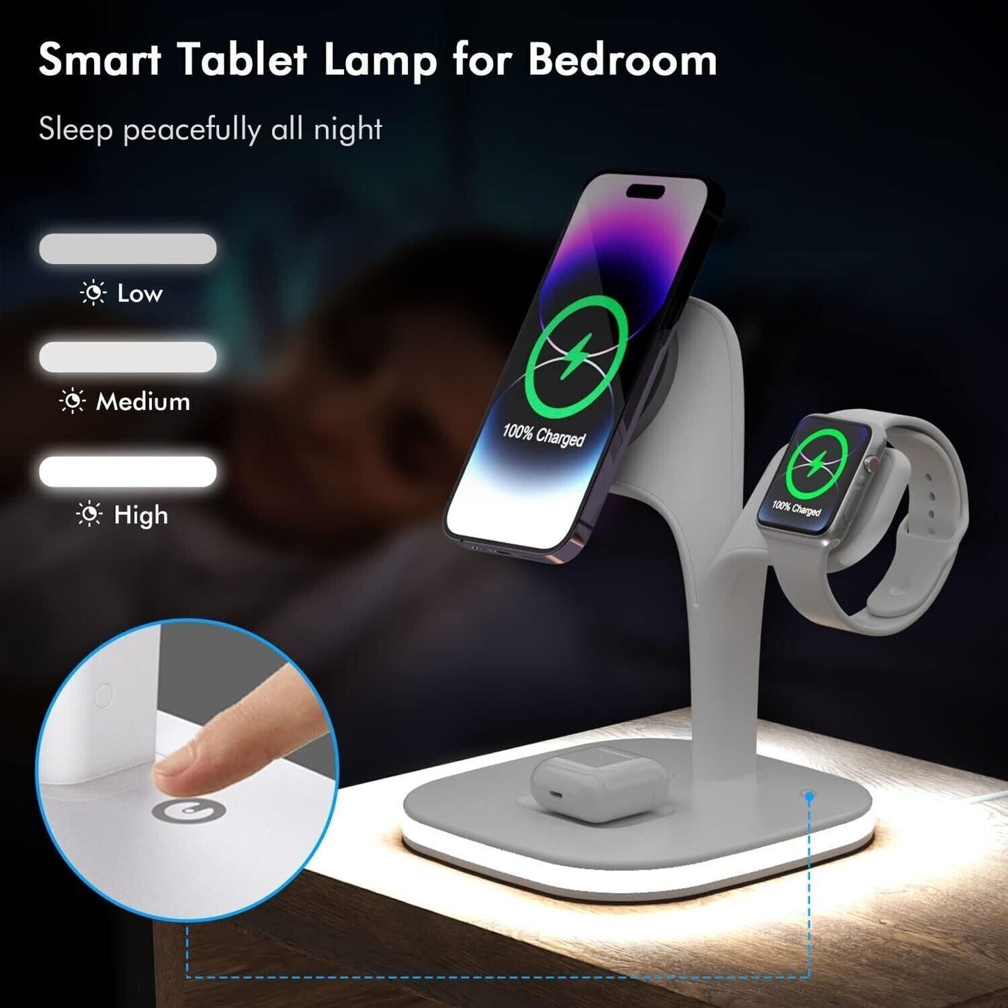 Caricabatterie wireless magnetico Upgrade 5 in 1 MagSafe con lampada LED
