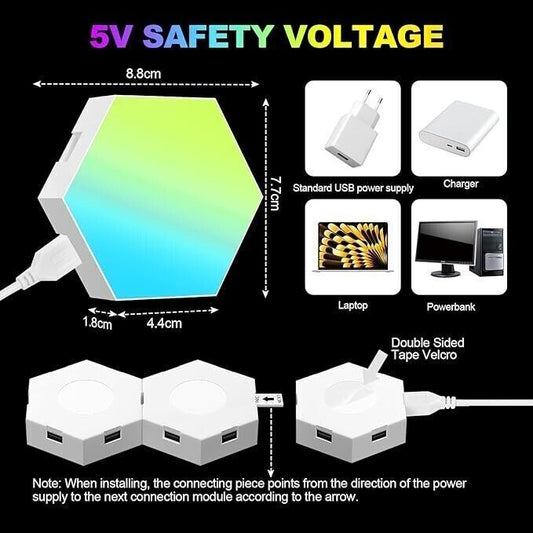 LED 8 Pezzi Esagonali Muro LED Luci, Smart RGB Gaming Wall, Luce Sincronizza