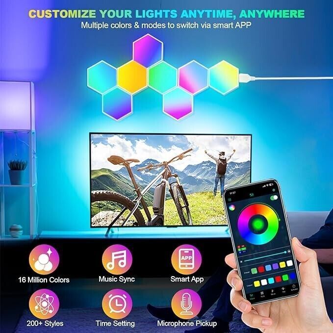 LED 8 Pezzi Esagonali Muro LED Luci, Smart RGB Gaming Wall, Luce Sincronizza