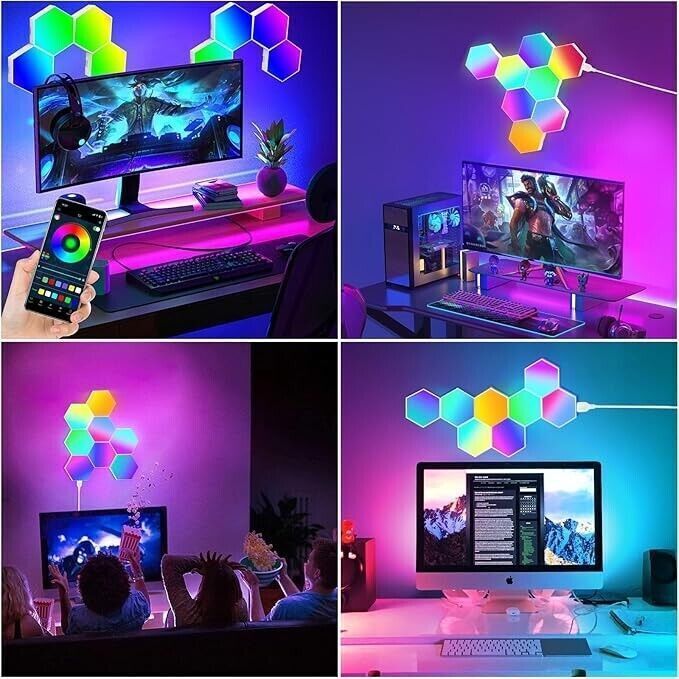 LED 8 Pezzi Esagonali Muro LED Luci, Smart RGB Gaming Wall, Luce Sincronizza