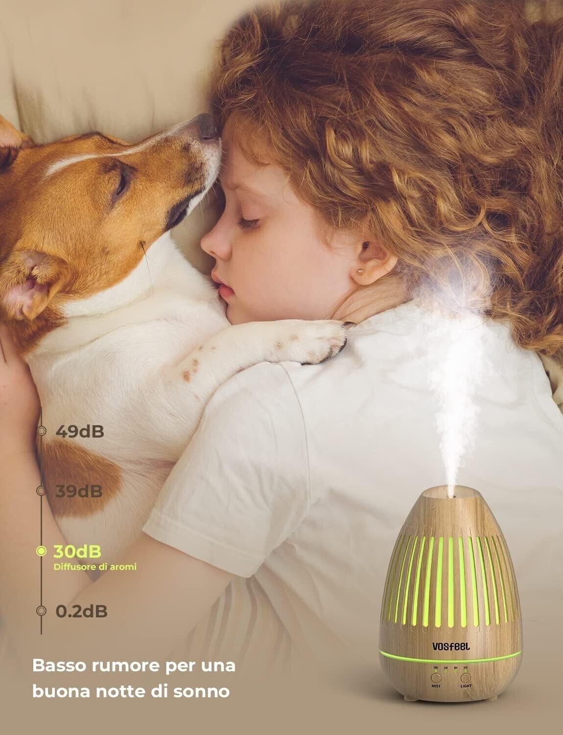 Diffusore di Oli Essenziali Aromi Aromaterapia Ambiente Modalità 150ml 7 LED