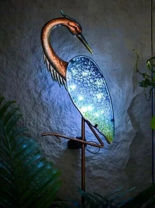 Airone blu in metallo, Statua da giardino, Luci solari da giardino, Gru in piedi