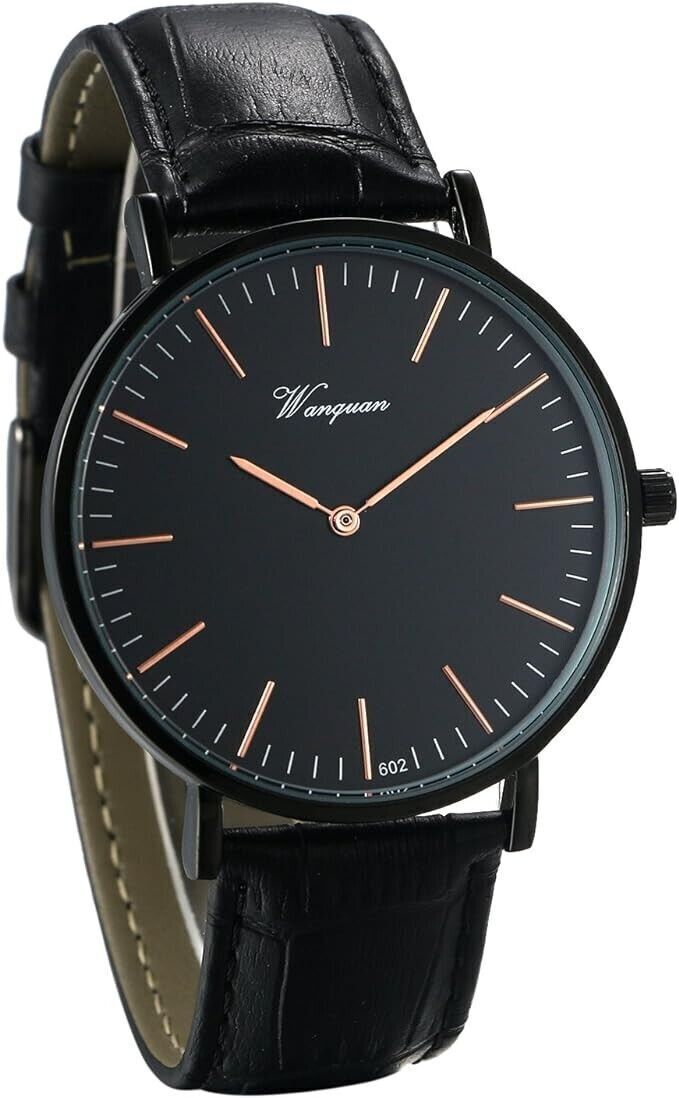 Orologio da Polso Unisex, Cinturino in Pelle Colore Nero, Orologio Semplice