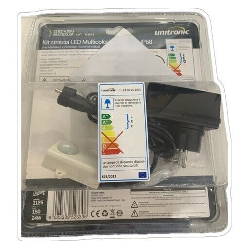 Kit striscia LED 5m multicolore waterproof IP68 150 Led adattatore e controller