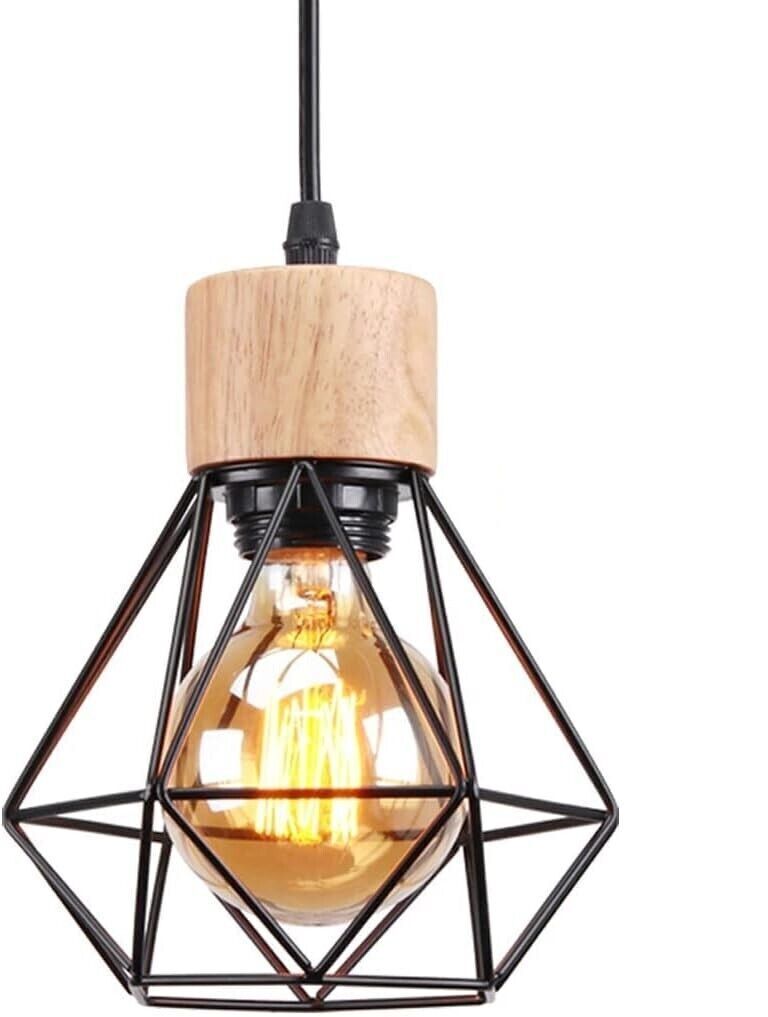 Lampada a Sospensione E27 Industriale Plafoniera Retro in Metallo e Legno Ø160mm