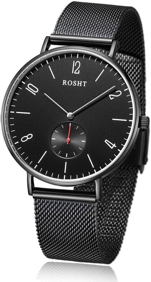 ROSHT Orologio al quarzo da uomo cinturino in acciaio inossidabile impermeabile