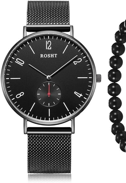 ROSHT Orologio al quarzo da uomo cinturino in acciaio inossidabile impermeabile