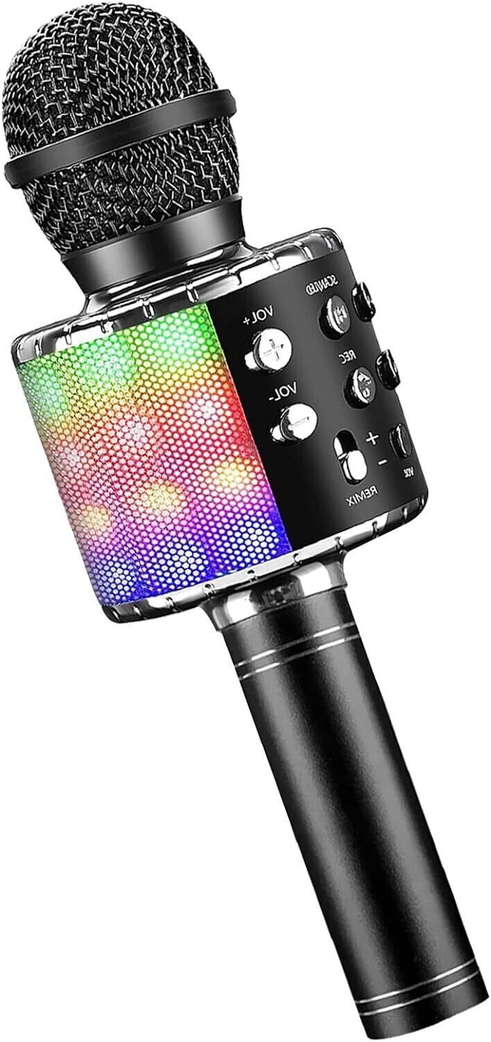 Microfono per karaoke wireless Bluetooth 4 in 1 con luci a LED, microfono