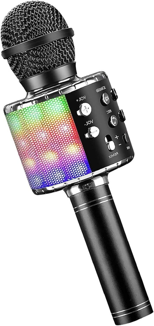 Microfono per karaoke wireless Bluetooth 4 in 1 con luci a LED, microfono