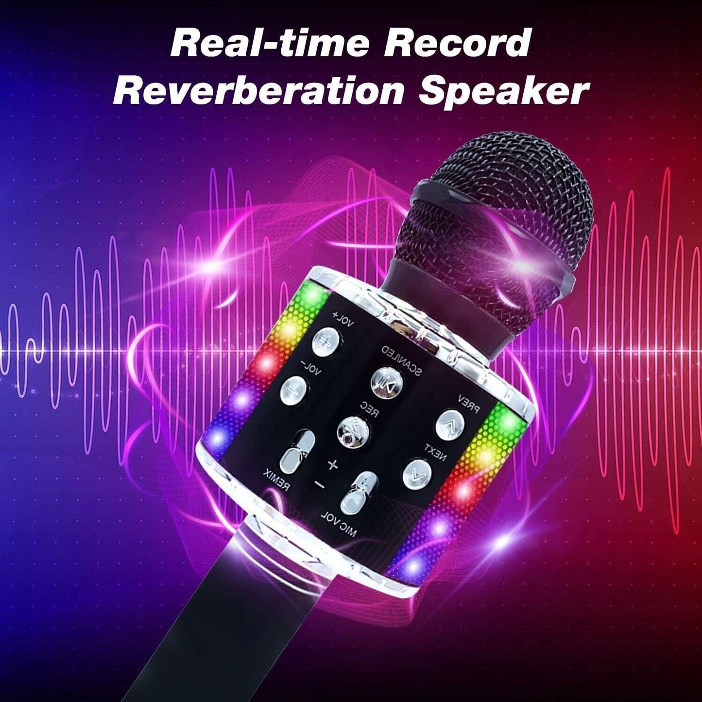 Microfono per karaoke wireless Bluetooth 4 in 1 con luci a LED, microfono