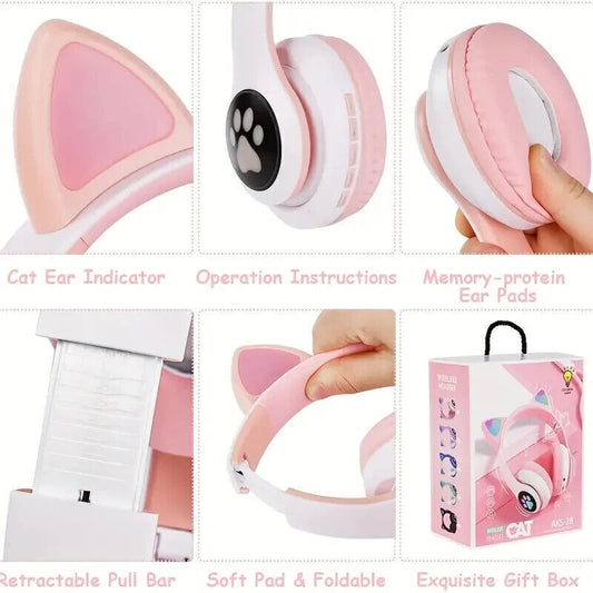 Cuffie Wireless Orecchie di Gatto Auricolari Bluetooth Auricolari con Led