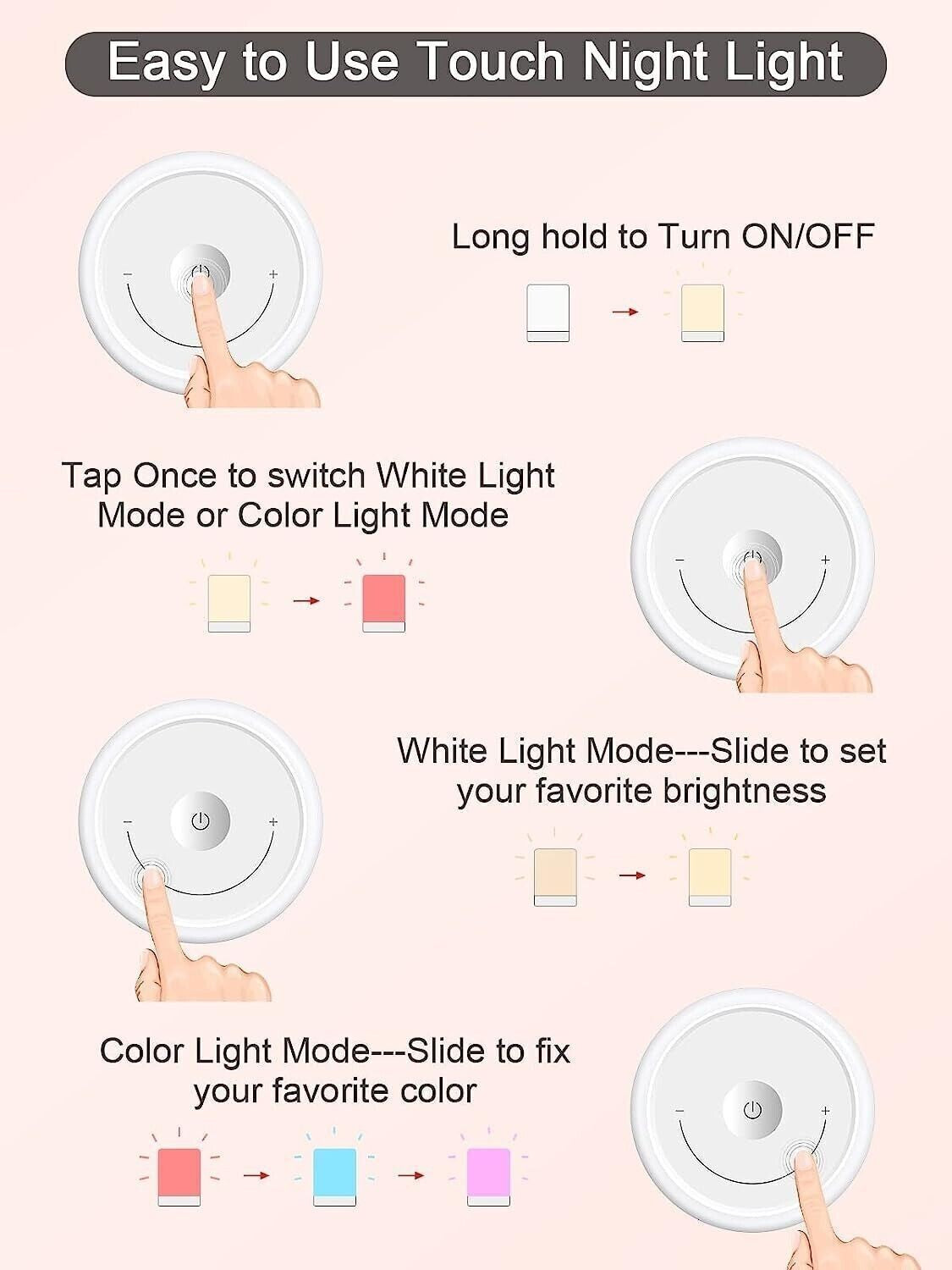 Luce Notturna per Asilo Nido per Bambini Lampada Touch Ricaricabile Cambia