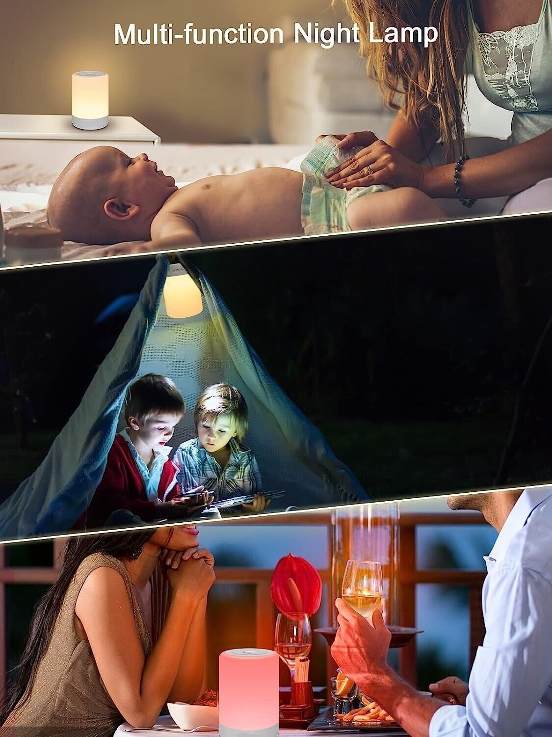 Luce Notturna per Asilo Nido per Bambini Lampada Touch Ricaricabile Cambia