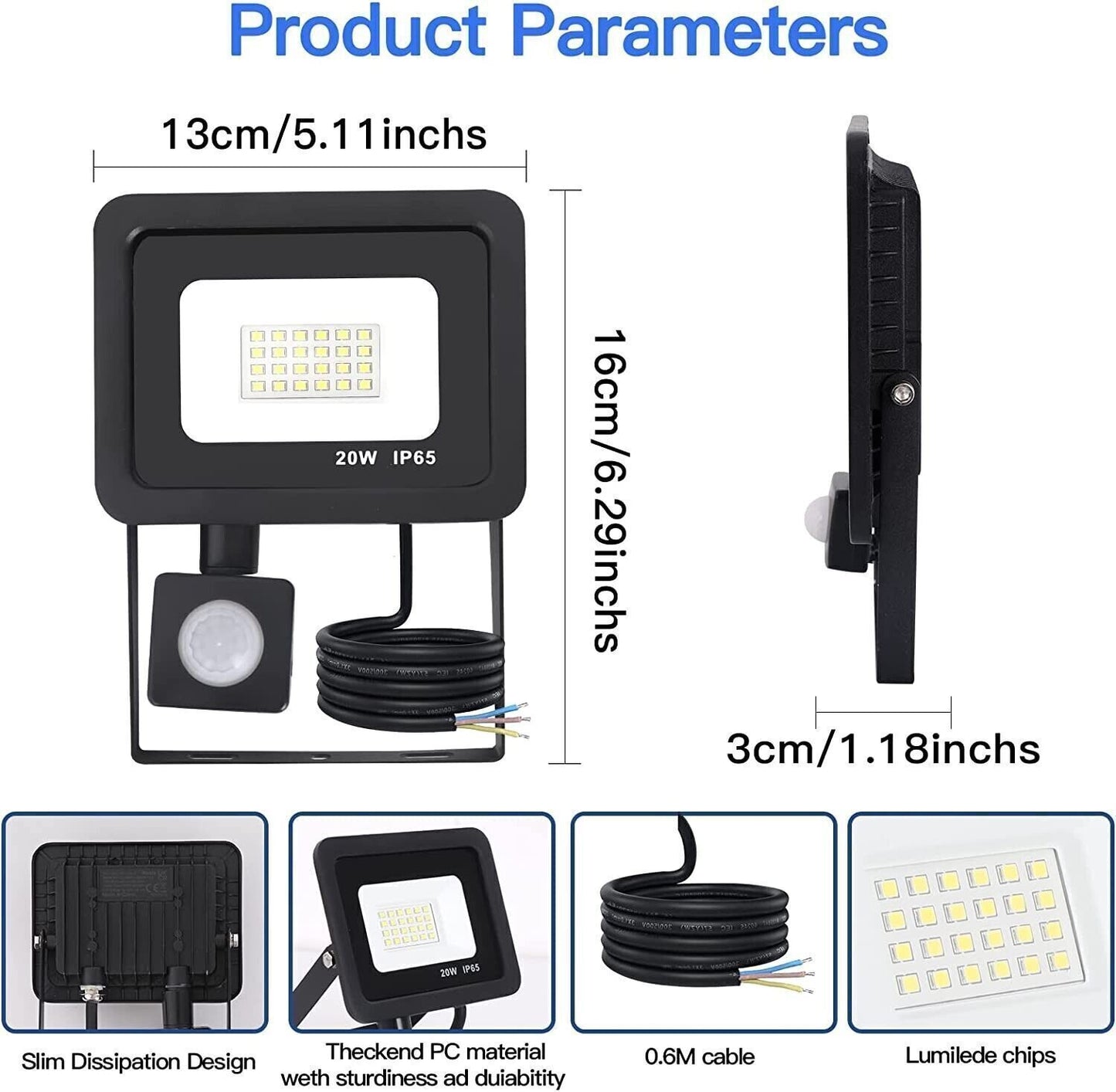 REALRY Faretto led da Esterno con Sensore di Movimento,20W Fari led da Esterno