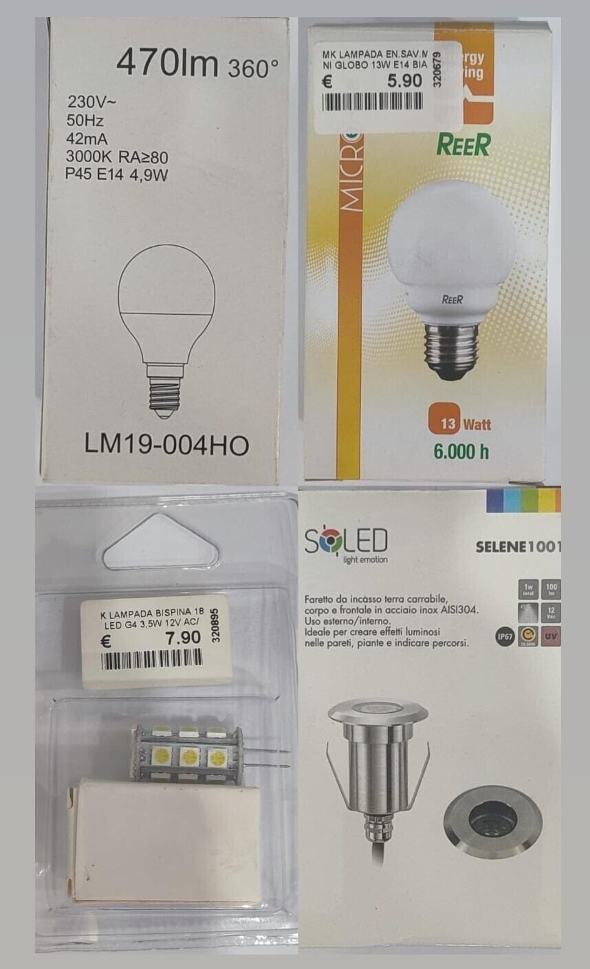 Stock lampadine di vario genere e formato 202 pezzi