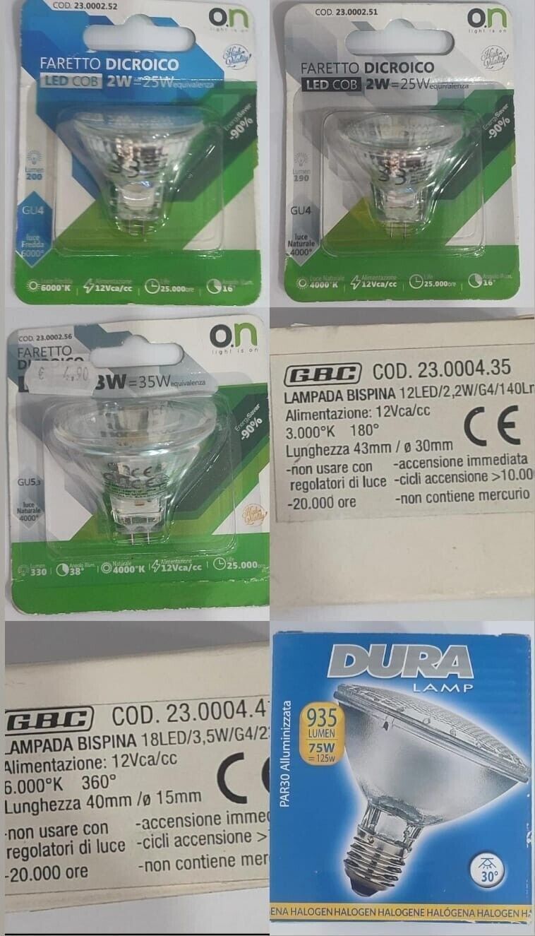 Stock lampadine di vario genere e formato 202 pezzi