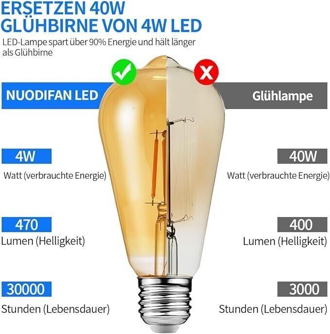 Lampadina vintage Edison 3, lampada LED Edison, bianco caldo lampadina retrò E27
