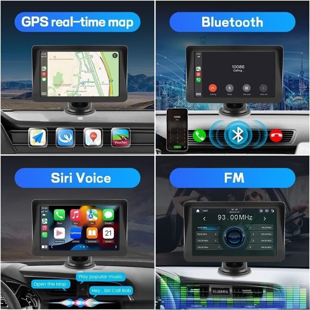 Autoradio Stereo portatile wireless Apple Carplay Android Auto 7 pollici